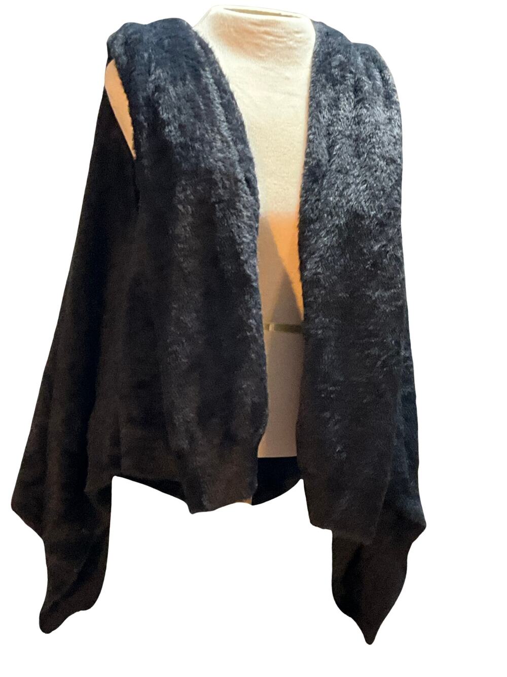 Aerie Cozy Cabin Chic Hooded Fleece Cape Open Front Vest goblincore Black NWT OS